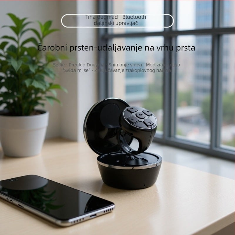 Bluetooth prsten daljinski upravljač za pametni telefon s kućištem za punjenje, upravljanje kamerom i selfie, kompatibilan s Douyin; model K06; ABS; 120 mAh; 43×34 mm