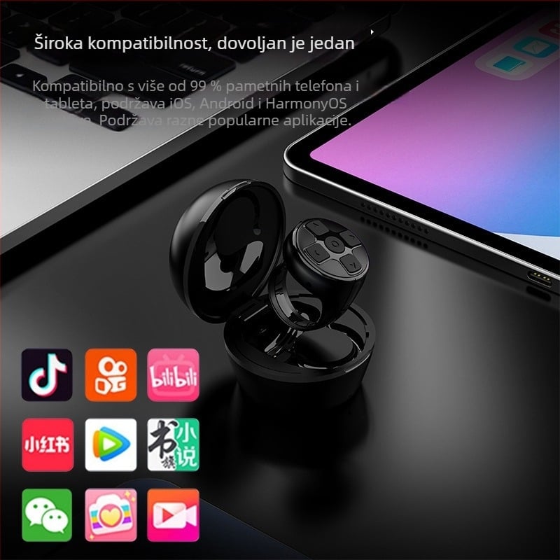 Bluetooth prsten daljinski upravljač za pametni telefon s kućištem za punjenje, upravljanje kamerom i selfie, kompatibilan s Douyin; model K06; ABS; 120 mAh; 43×34 mm