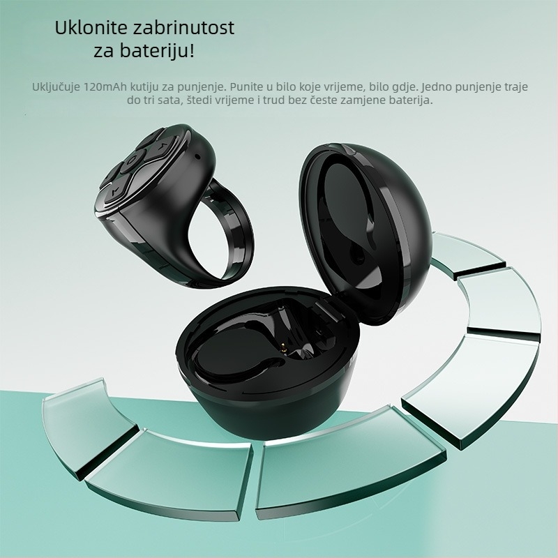 Bluetooth prsten daljinski upravljač za pametni telefon s kućištem za punjenje, upravljanje kamerom i selfie, kompatibilan s Douyin; model K06; ABS; 120 mAh; 43×34 mm