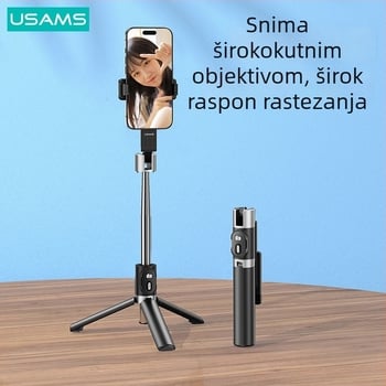 USAMS selfie štap sa stativom za univerzalne telefone, 360° rotacija, Bluetooth držač za telefon