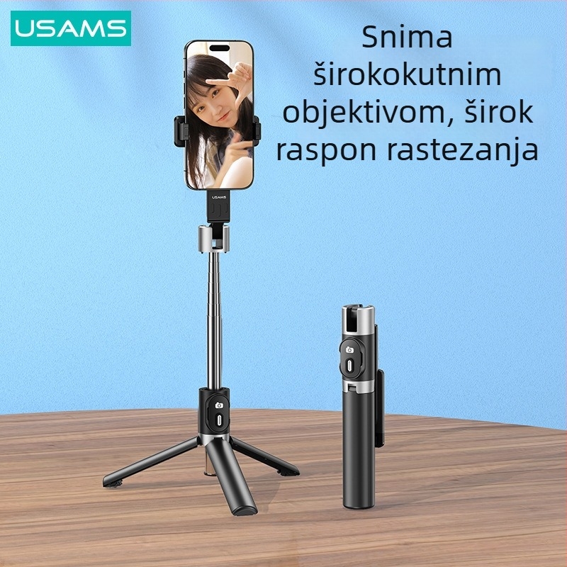 USAMS selfie štap sa stativom za univerzalne telefone, 360° rotacija, Bluetooth držač za telefon