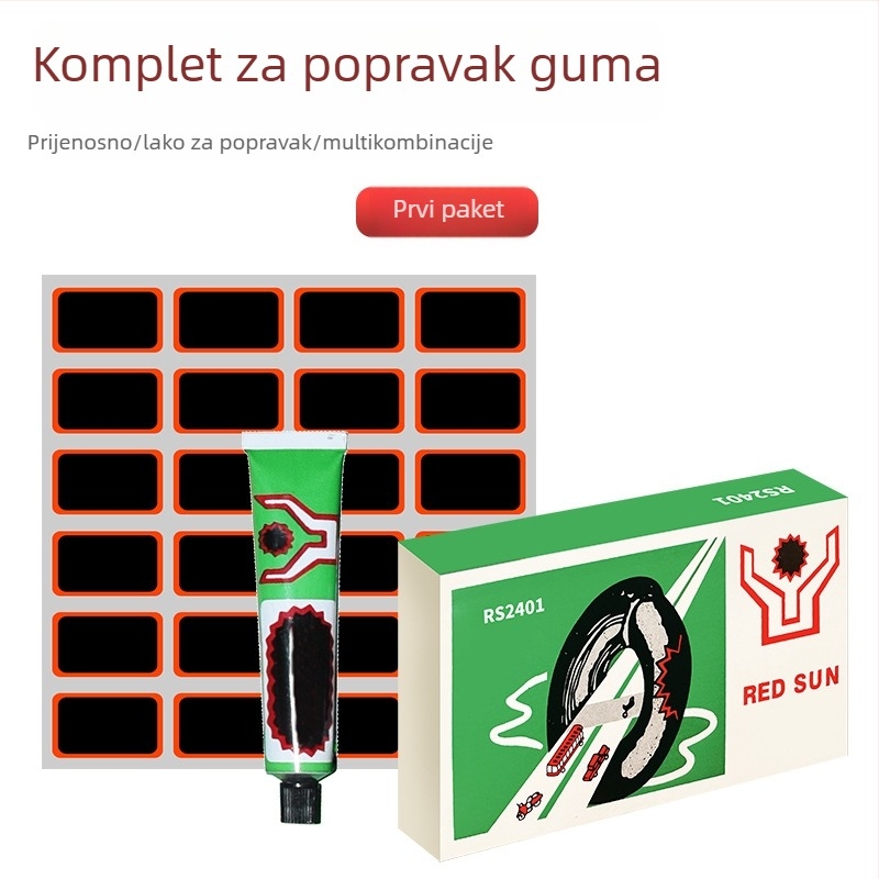 Set alata za popravak guma bicikla s plastičnim zakrpama i ljepilom za hladno lijepljenje – kombinirani paket, materijal za popravak guma, bez uvoza, marka: drugo