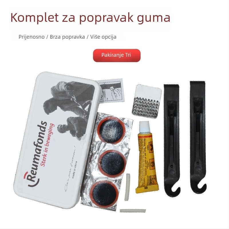 Set alata za popravak guma bicikla s plastičnim zakrpama i ljepilom za hladno lijepljenje – kombinirani paket, materijal za popravak guma, bez uvoza, marka: drugo