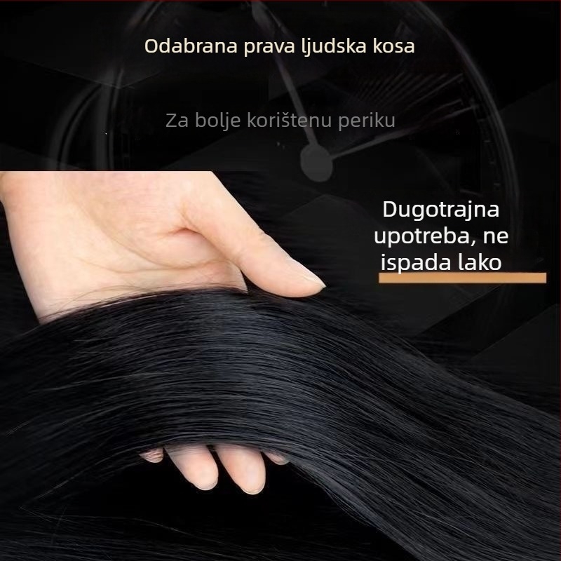 Perika za žene - korejski stil, prirodna kosa, ručno tkana, duga ravna kosa s šiškama, model Dixuan bob head