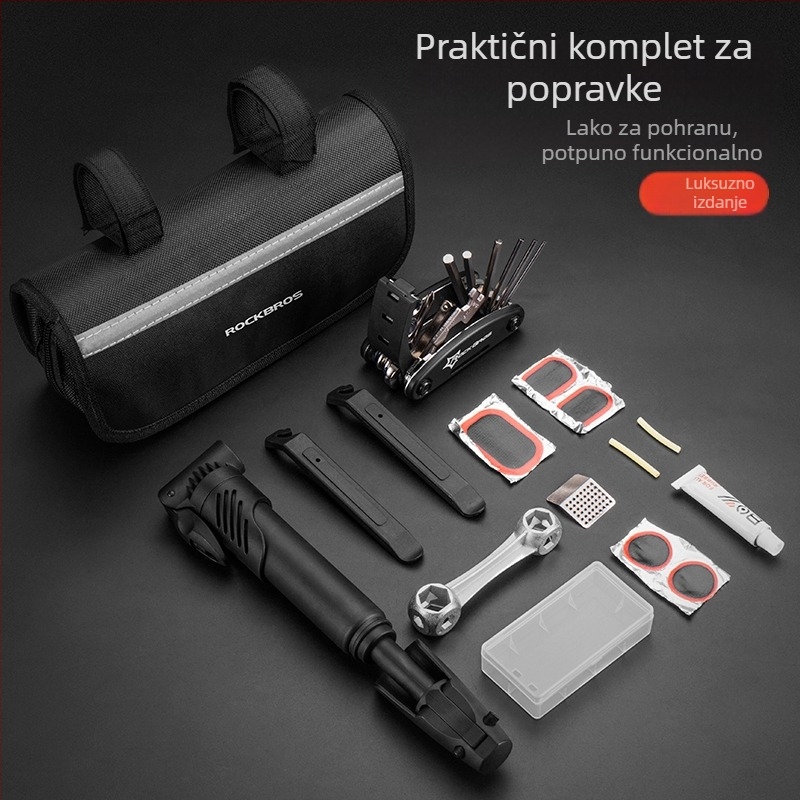 Set alata za popravak bicikla s pumpom i skup ključeva za MTB, uključuje mjerač napetosti žilica