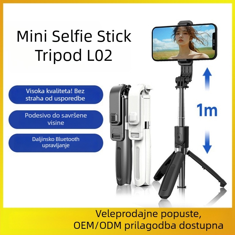 L02 Integrirana selfie štapić s Bluetooth daljinskim upravljačem za livestream, aluminijski stalak za vertikalno snimanje s telefonom