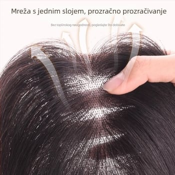 Topper za kosu na vrhu glave, potpuno ručno tkana, bez rubova čela, prirodna prava kosa, model A9001, za žene, može se obojiti i trajno oblikovati, Yu Chen