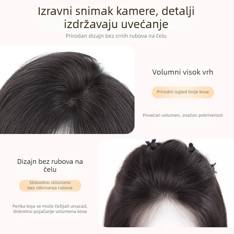 Topper za kosu na vrhu glave, potpuno ručno tkana, bez rubova čela, prirodna prava kosa, model A9001, za žene, može se obojiti i trajno oblikovati, Yu Chen