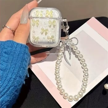 AirPods futrola od TPU, uzor mašne, ručno izrađene perle, univerzalni stil, prilagodljivo