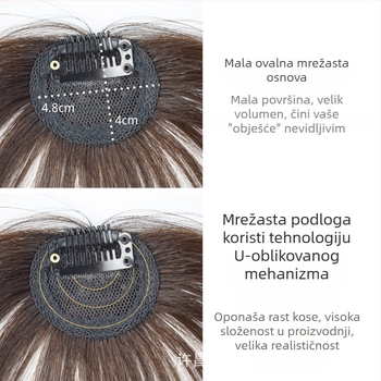 Perika s bangs za žene, pravi ljudski kos, mala frontalna, ručno tkana, francuski stil, prozračan prirodan izgled, može se bojati