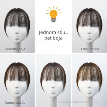 Perika s bangs za žene, pravi ljudski kos, mala frontalna, ručno tkana, francuski stil, prozračan prirodan izgled, može se bojati