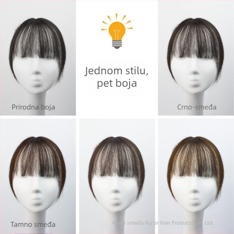 Perika s bangs za žene, pravi ljudski kos, mala frontalna, ručno tkana, francuski stil, prozračan prirodan izgled, može se bojati