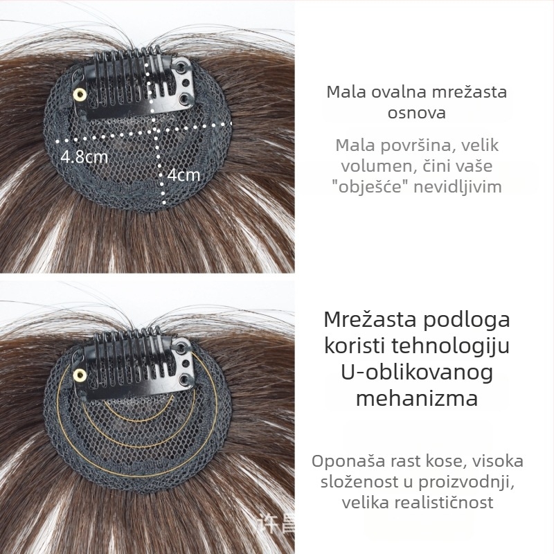 Perika s bangs za žene, pravi ljudski kos, mala frontalna, ručno tkana, francuski stil, prozračan prirodan izgled, može se bojati