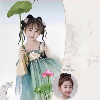Dječja perika s repom za Hanfu cosplay, Duckbill klipsa i ukrasna mašna, model 7055, visokotemperaturna žica, bez toplinske boje