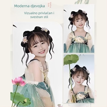 Dječja perika s repom za Hanfu cosplay, Duckbill klipsa i ukrasna mašna, model 7055, visokotemperaturna žica, bez toplinske boje