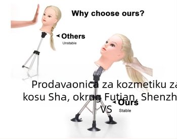Stalak za frizersku praktičnu glavu za pod — trokutasti držač, nehrđajući čelik, model D002A, mini vakuumska čašica