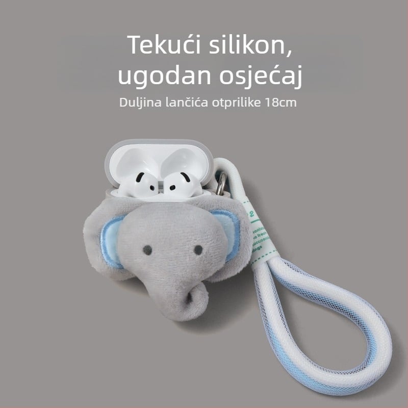 Silikonsko kućište za AirPods s plišanim slonićem – ručno izrađeno, karikaturni dizajn, kompatibilno s Apple AirPods, podrška prilagodbi