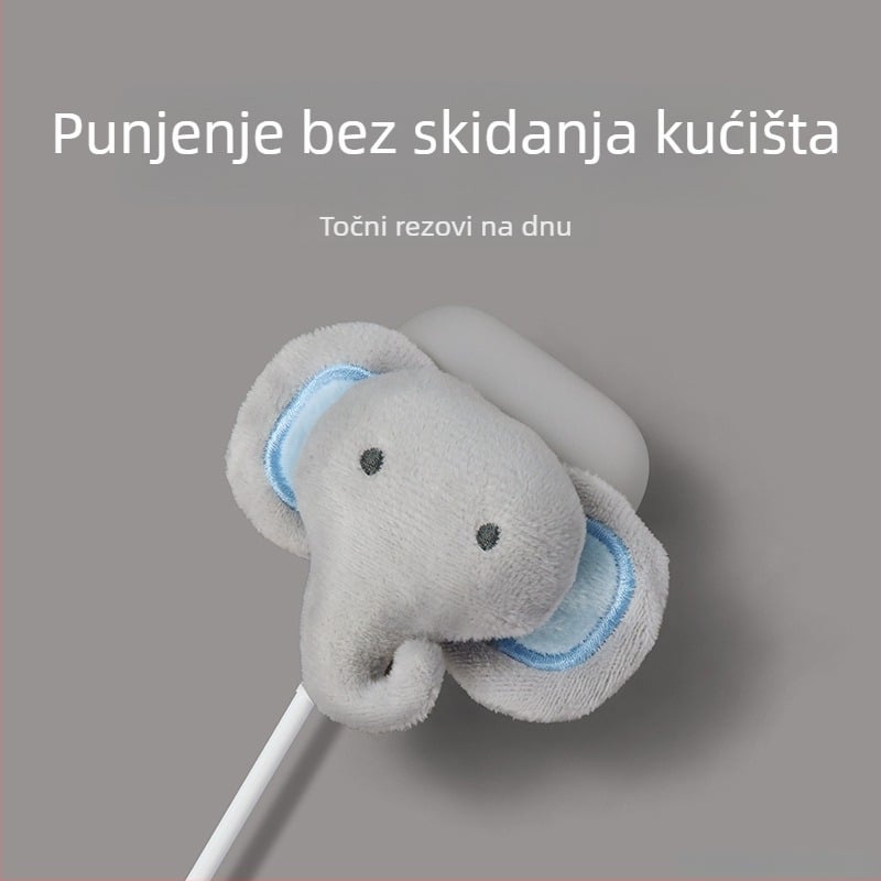 Silikonsko kućište za AirPods s plišanim slonićem – ručno izrađeno, karikaturni dizajn, kompatibilno s Apple AirPods, podrška prilagodbi