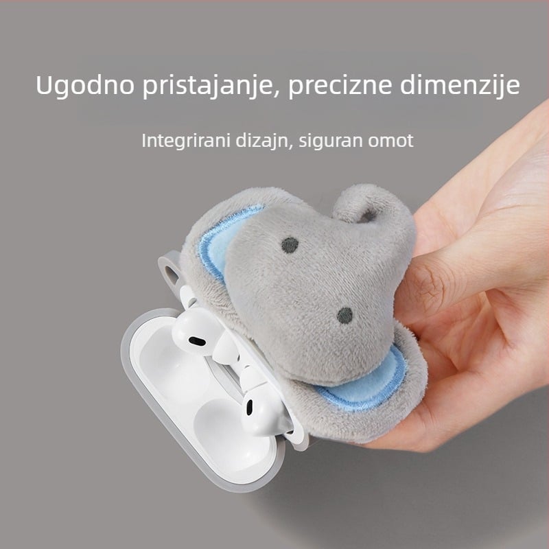 Silikonsko kućište za AirPods s plišanim slonićem – ručno izrađeno, karikaturni dizajn, kompatibilno s Apple AirPods, podrška prilagodbi