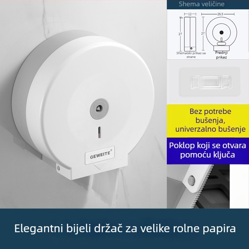 Zidni držač za veliku rolu toaletnog papira s rotirajućim zaključavanjem, od plastike, vodootporan