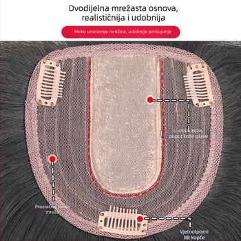 Damski dio perike – prirodna kosa, ravna, zamjenski dio s crvenom mrežom šavom, prozračan, bojanje ili pegla dopuštena