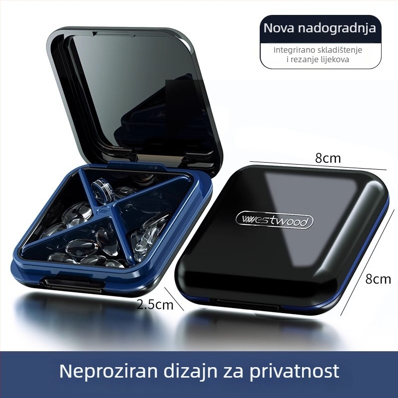 Kutija za tablete, plastična PC konstrukcija, vodootporna brava, s podijeljenim pretincima, kompaktnog prijenosnog dizajna