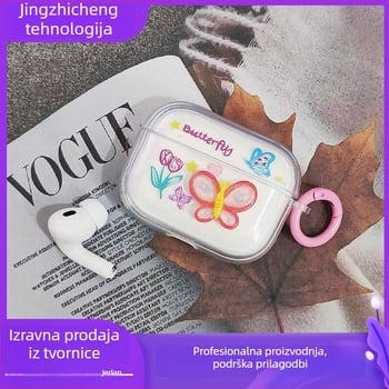 TPU prozirno mekano kućište za Apple AirPods (1./2. generacija) s prugastim 3D uzorkom leptira i cvijeća