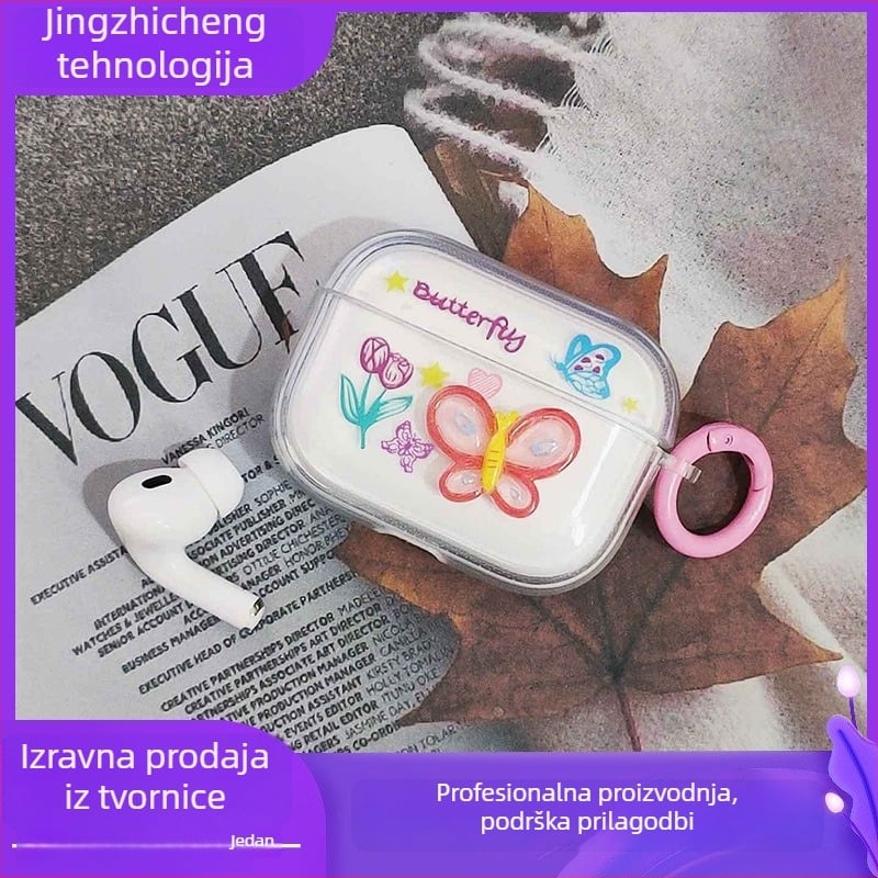 TPU prozirno mekano kućište za Apple AirPods (1./2. generacija) s prugastim 3D uzorkom leptira i cvijeća