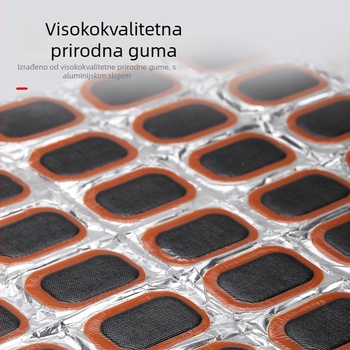 Set za popravak guma za planinski bicikl – prijenosni, gumene zakrpe; materijal: guma; kategorija: zakrpe za gume; uvoz: ne; licencirane privatne marke: da