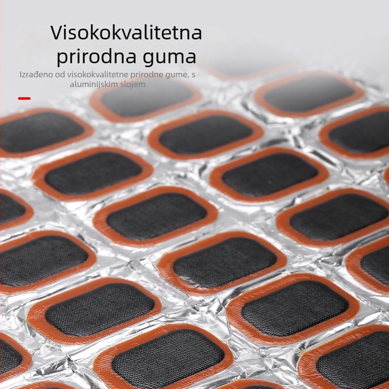 Set za popravak guma za planinski bicikl – prijenosni, gumene zakrpe; materijal: guma; kategorija: zakrpe za gume; uvoz: ne; licencirane privatne marke: da