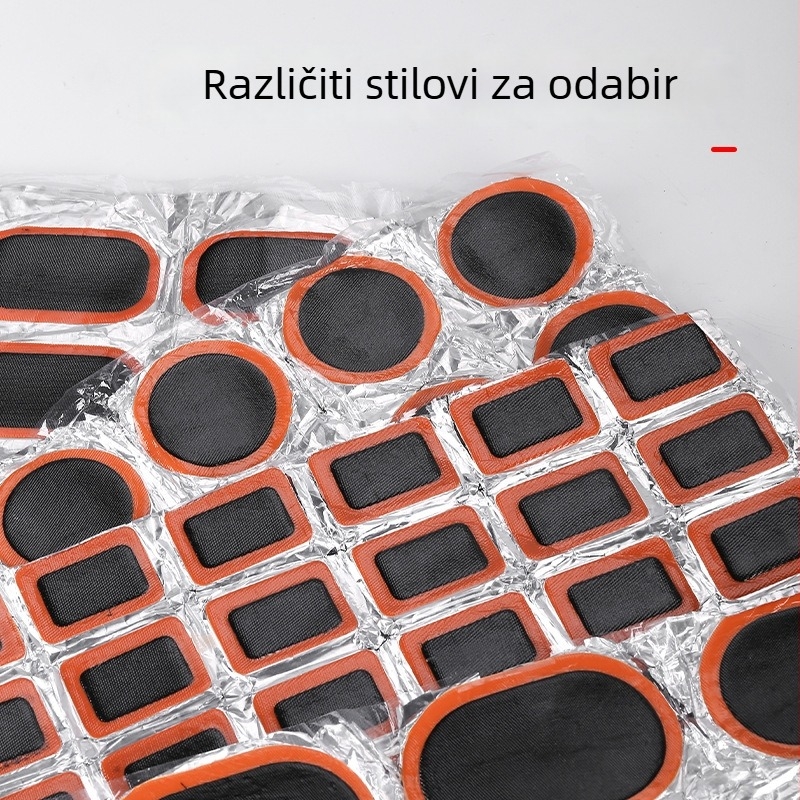 Set za popravak guma za planinski bicikl – prijenosni, gumene zakrpe; materijal: guma; kategorija: zakrpe za gume; uvoz: ne; licencirane privatne marke: da