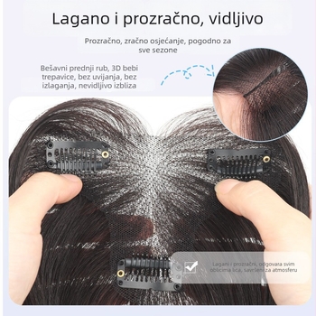 Dijelić za periku s ravnim šiškama, duljina 25 cm, pravi ljudski vlasi, ručno tkan, model SZ912, za žene
