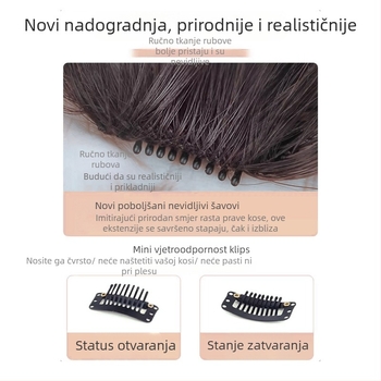 Perika od prirodne ljudske kose, 3D zračne fringe, bezšivni prednji dio, ručno tkanje