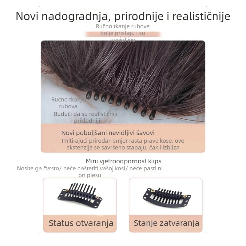 Perika od prirodne ljudske kose, 3D zračne fringe, bezšivni prednji dio, ručno tkanje