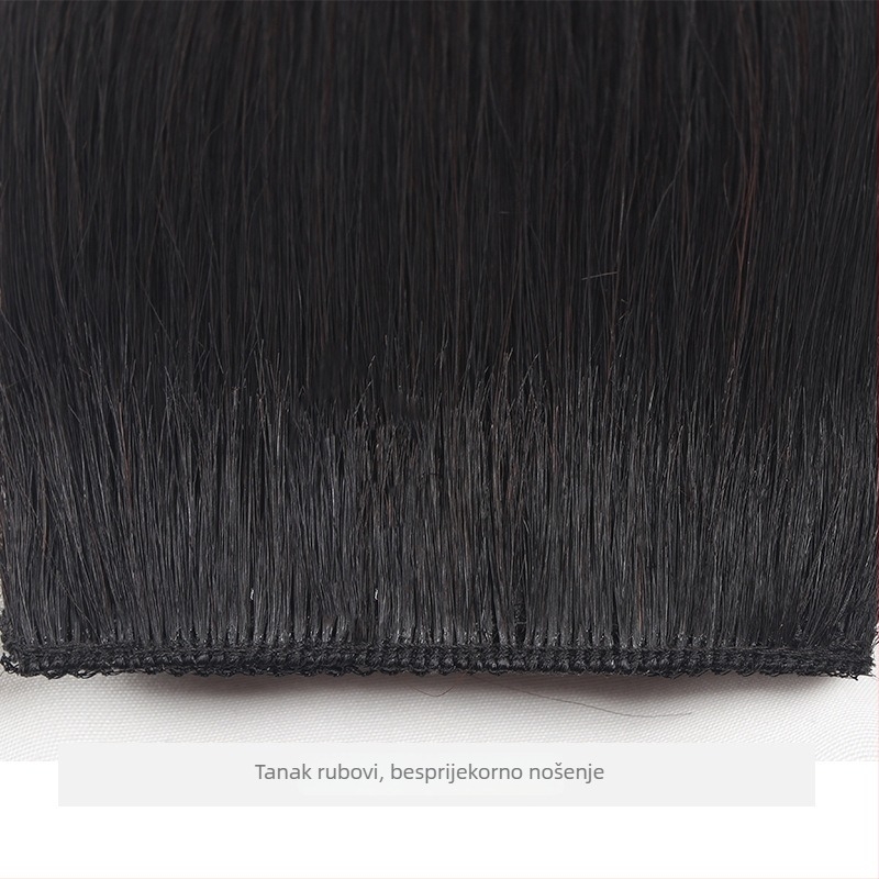 Podložak za periku s lažnim kosom, produženje, nevidljivi korijen, dvostrano pahuljasto, ravna kosa. Modeli: DFP-A / DFP-B / DFP-C; Materijal: visoko temperaturna žica; Nije pogodno za bojanje toplom bojom; Privatna oznaka dopuštena.