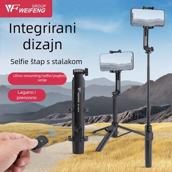 Weifeng K01A Prenosni Bluetooth Selfie Štap i Telefonski Stativ — Univerzalni Držač za Horizontalno i Vertikalno Snimanje, Materijal ABS+PC+Aluminijska Legura, Uključeno Daljinsko Upravljanje, Bluetooth, Podrška Prilagodbi