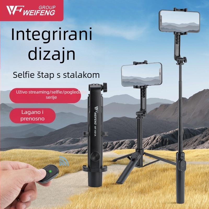 Weifeng K01A Prenosni Bluetooth Selfie Štap i Telefonski Stativ — Univerzalni Držač za Horizontalno i Vertikalno Snimanje, Materijal ABS+PC+Aluminijska Legura, Uključeno Daljinsko Upravljanje, Bluetooth, Podrška Prilagodbi