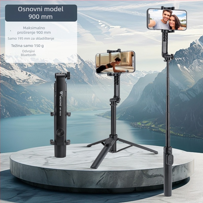 Weifeng K01A Prenosni Bluetooth Selfie Štap i Telefonski Stativ — Univerzalni Držač za Horizontalno i Vertikalno Snimanje, Materijal ABS+PC+Aluminijska Legura, Uključeno Daljinsko Upravljanje, Bluetooth, Podrška Prilagodbi