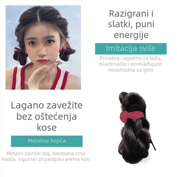 Perika s dvostrukom repom, vrpcom i mašnom, ručno tkana, visokotemperaturna žica, model Love Ball Head