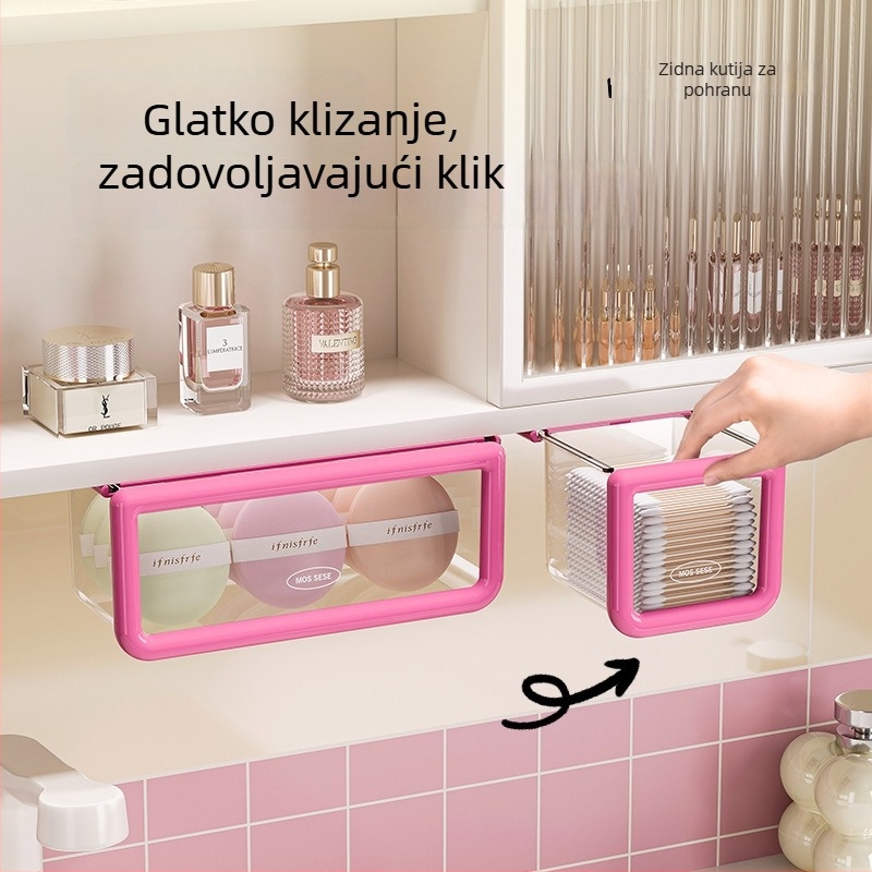 Zidni organizator kozmetike za kupaonicu, s prostorom za vatne diskove i uklanjanje šminke, ogledalo i kutija sa ladicom