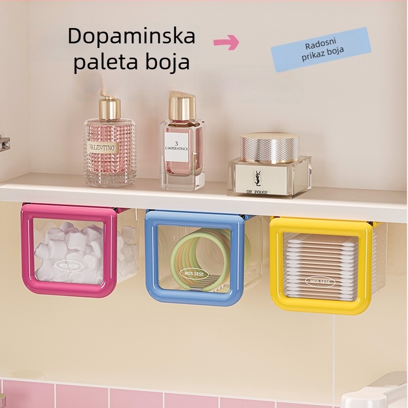 Zidni organizator kozmetike za kupaonicu, s prostorom za vatne diskove i uklanjanje šminke, ogledalo i kutija sa ladicom