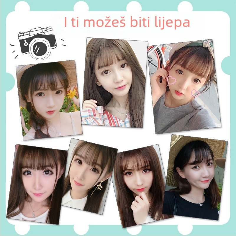 Perika od pravih ljudskih vlasi, potpuno ručno tkana, zračne šiške, može se obojiti (Real Human Hair; Fully Hand-Woven; air bangs; Dyeable)