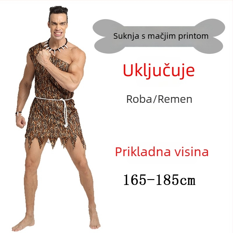 Unisex kostim s leopard uzorkom, primitivni domorodac za Halloween i igru uloga - poliester