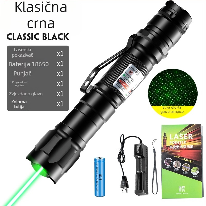 Laser pokazivač s klipom za olovku, snažan laser s učinkom zvjezdane neba, dugi domet