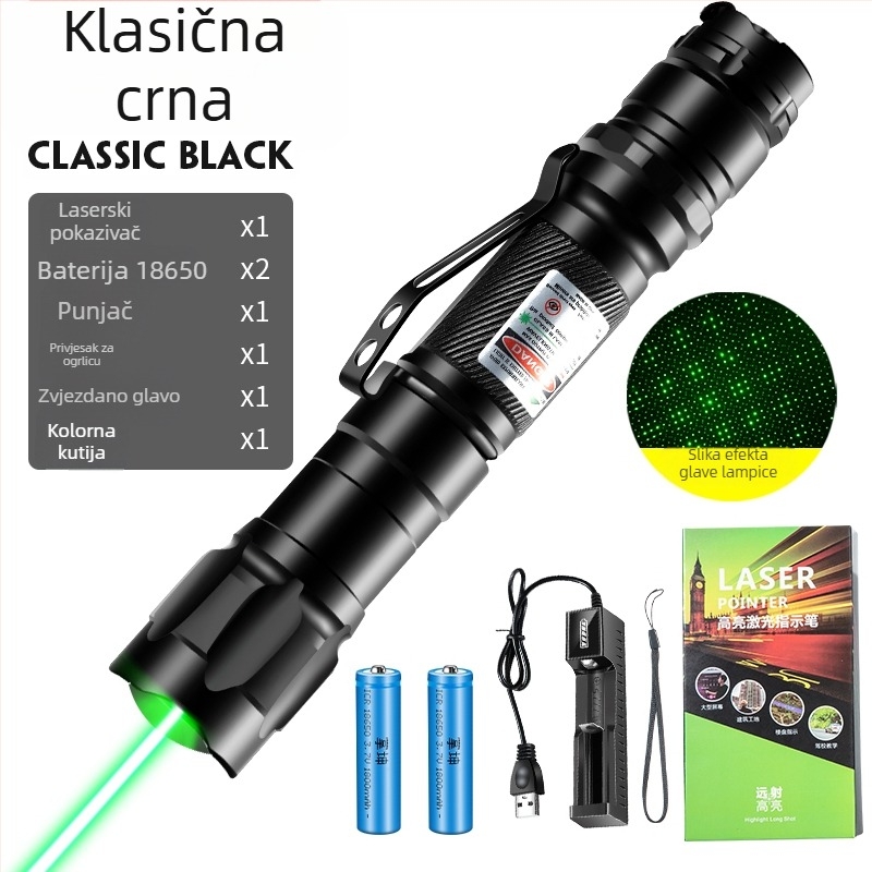 Laser pokazivač s klipom za olovku, snažan laser s učinkom zvjezdane neba, dugi domet