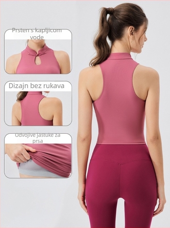 Ženski joga top s jastučićem za prsa, uski kroj, najlon 80% + spandeks 20%, prozračan, brzo suši, za jogu i trčanje