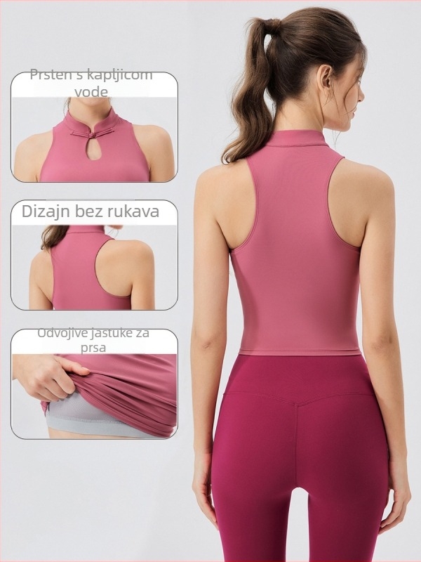 Ženski joga top s jastučićem za prsa, uski kroj, najlon 80% + spandeks 20%, prozračan, brzo suši, za jogu i trčanje