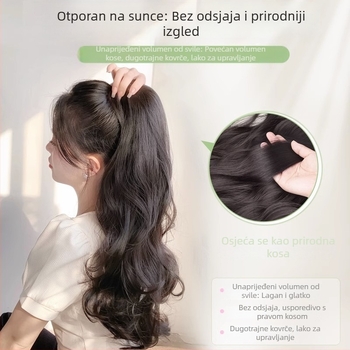 Perika ponytail - duga kosa, kovrčava, veliki valovi, mehanizam klipsa, model: valovita repa, materijal kose: žicu visoke temperature