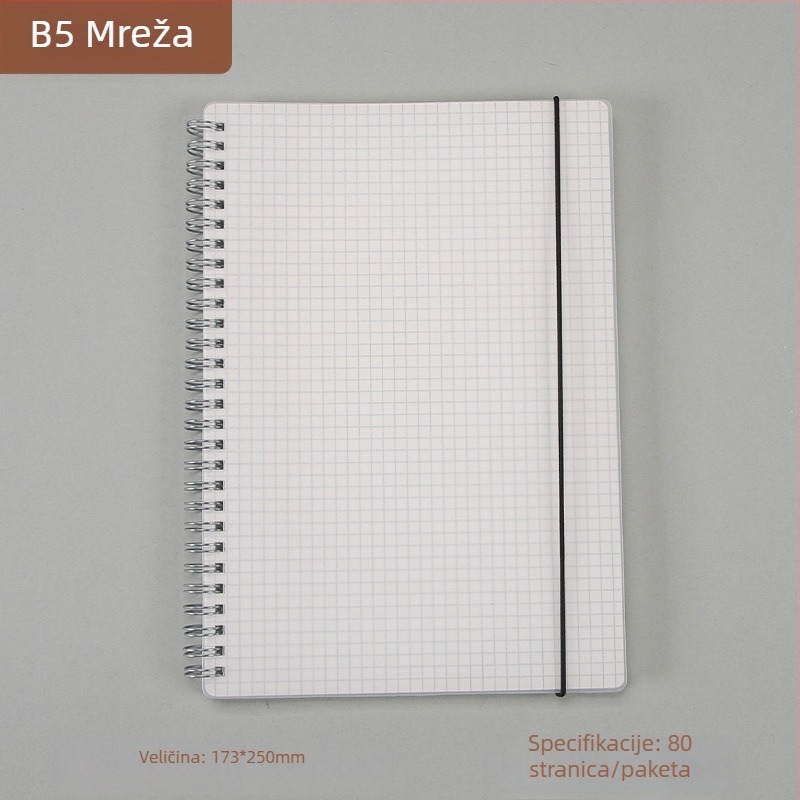 Bilježnica s PP koricom, metalnim prstenom, stranice s mrežom i horizontalnim crtama, Dowling papir 80 g, 50–100 stranica, uredski stil