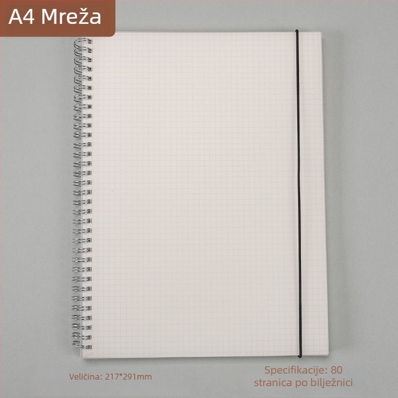 Bilježnica s PP koricom, metalnim prstenom, stranice s mrežom i horizontalnim crtama, Dowling papir 80 g, 50–100 stranica, uredski stil